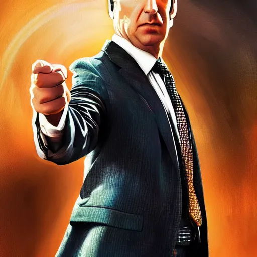 Image similar to saul goodman movie poster, dynamic pose, intricate, elegant, highly detailed centered digital painting artstation concept art smooth sharp focus illustration