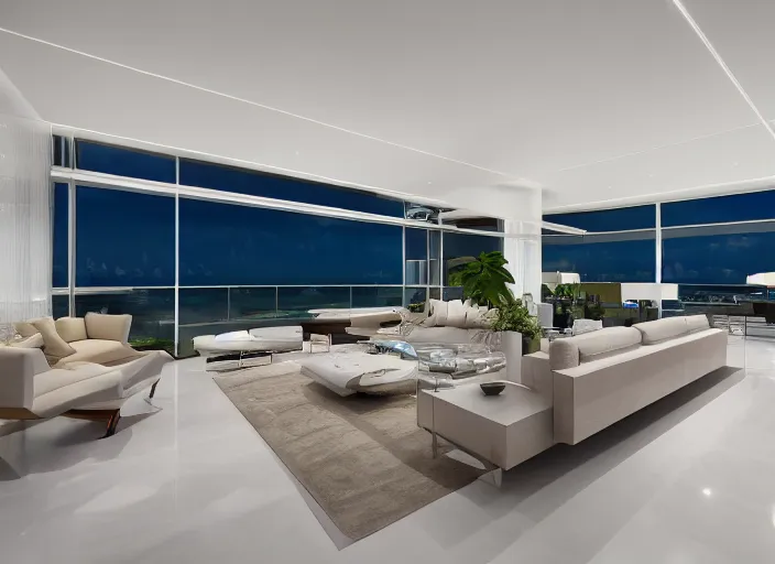 Prompt: 8 k photograph of stunning 2 0 2 2 miami modern living room, award winning design, designed by michael wolk + beatriz pascuali