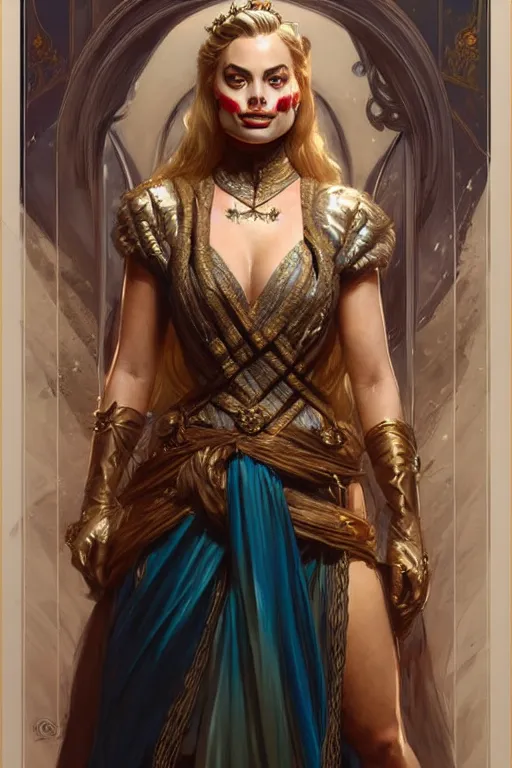 Image similar to Margot Robbie as a princess, fantasy, intricate, elegant, highly detailed, digital painting, artstation, concept art, matte, sharp focus, illustration, art by Artgerm and Greg Rutkowski and Alphonse Mucha