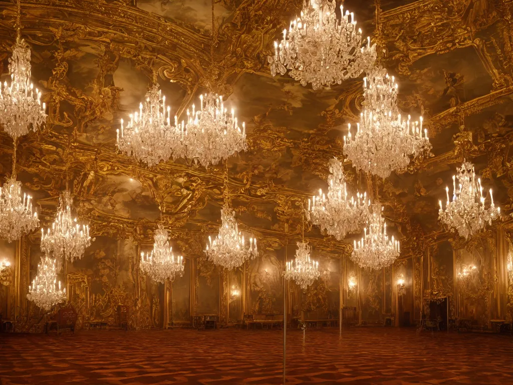 Image similar to A Baroque Ballroom as seen by Stanley Kubrick, 70mm