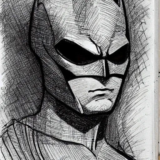 Image similar to batman drawn in ancient notebook, detailed information, sketch style, leonardo davinci,