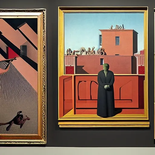 Image similar to problem of evil, godless, symbolic, freudian, by de chirico and magritte and paula rego and neo rauch