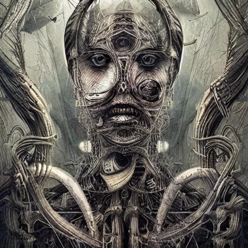 Image similar to a collaboration between hr giger and android jones