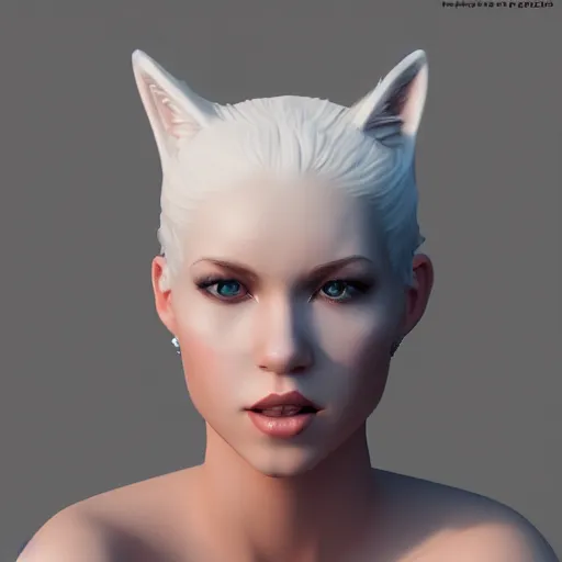 Prompt: portrait of a beautiful and appealing female body with white fox head, trending on artstation, corona render