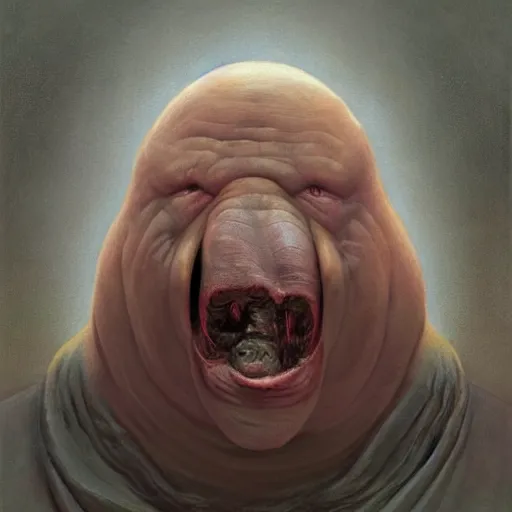 Image similar to vladimir putin is anthropomorphic blob fish hybrid, blob fish macabre, horror, by donato giancola and greg rutkowski and wayne barlow and zdzisław beksinski, digital art