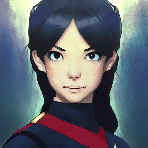 Prompt: female star trek captain, disney style, finely detailed features, gapmoe yandere grimdark, trending on pixiv fanbox, painted by greg rutkowski, makoto shinkai, takashi takeuchi, alphonse mucha, akihiko yoshida