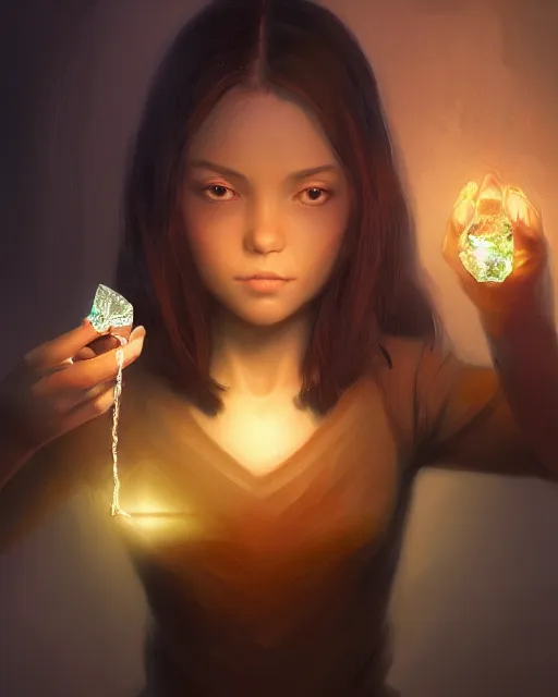 Image similar to a detailed image of an attractive!!!! girl holding a crystal containing all of reality, by greg rutkowski artgerm ross tran ilya kuvshinov. 7 0 mm, volumetric lighting, digital art, subtle and detailed