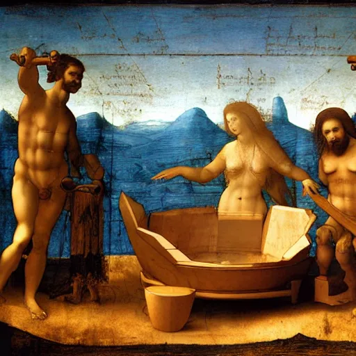 Image similar to leonardo da vinci's plans for his new invention the hot tub