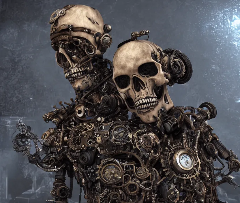 Image similar to steampunk cyborg skull, unreal engine, arstation trending, highly detailed, 8 k