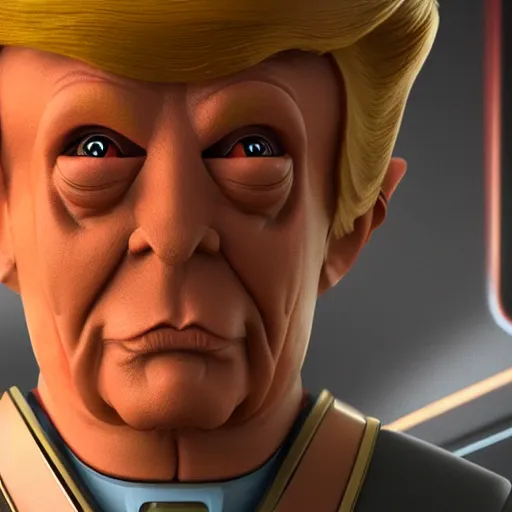 Prompt: Portrait of a ferengi from star trek loosely resembling Donald Trump. Octane render. 8k. High detail.