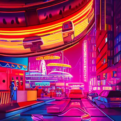 Image similar to colorfull futurism, neon lights, cyberpunk, sweets, macaron, donuts, 4k, hyperrealistic, focused, extreme details, cinematic