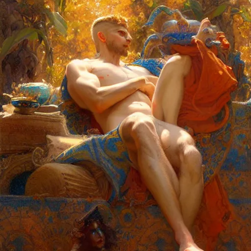 Image similar to stunning male god making akashic records, highly detailed painting by gaston bussiere, craig mullins, j. c. leyendecker, 8 k