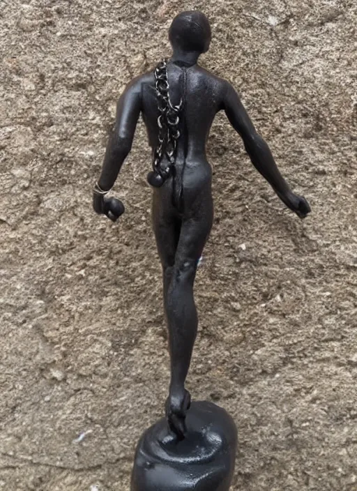 Prompt: Image on the store website, eBay, Full body, 80mm resin figure model of a slaves chained to a stone wall.