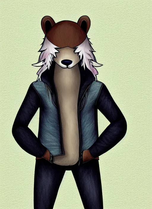 Prompt: expressive stylized master furry artist digital colored pencil painting full body portrait character study of the otter ( sergal ) small head fursona animal person wearing clothes jacket and jeans by master furry artist blotch