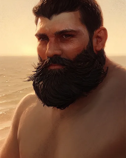 Prompt: a bearded man wearing a vr set, beach bar, real life skin, intricate, highly detailed, artstation, concept art, smooth, sharp focus, art by artgerm and greg rutkowski