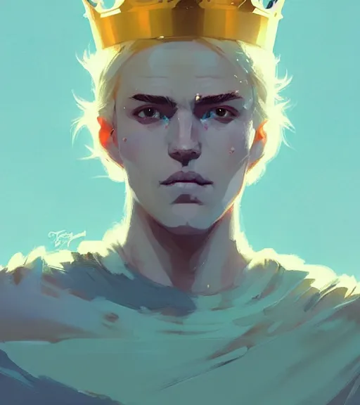 Prompt: portrait of beautiful warrior with golden hair, sun, crown, by atey ghailan, by greg rutkowski, by greg tocchini, by james gilleard, by joe fenton, by kaethe butcher, dynamic lighting, gradient light blue, brown, blonde cream and white color scheme, grunge aesthetic