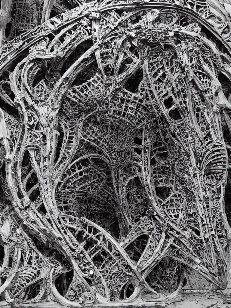 Image similar to intricate architectural latticework of alien bones by H.R. Giger