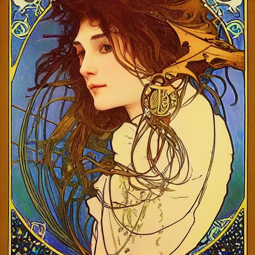 Prompt: akwafina portrait by louis - theophile hingre and alphonse mucha, realistic, sharp focus, zodiac signs, tarot cards, planets, ethereal, art nouveau, magic, moon, sun, crown, dreamy, royal, jewellery