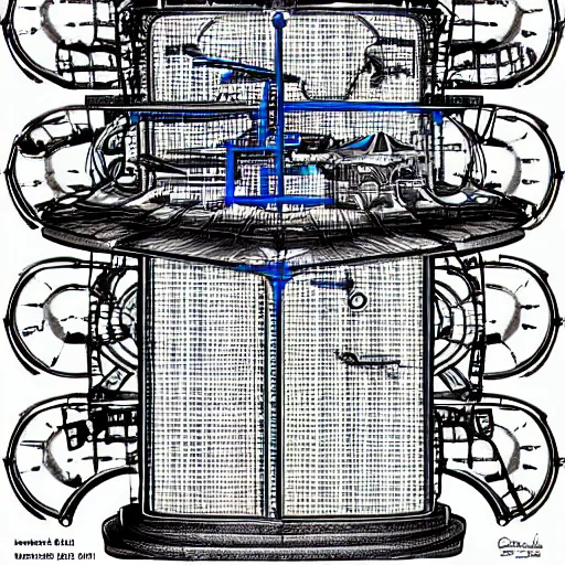 Prompt: time machine blueprints by aliens