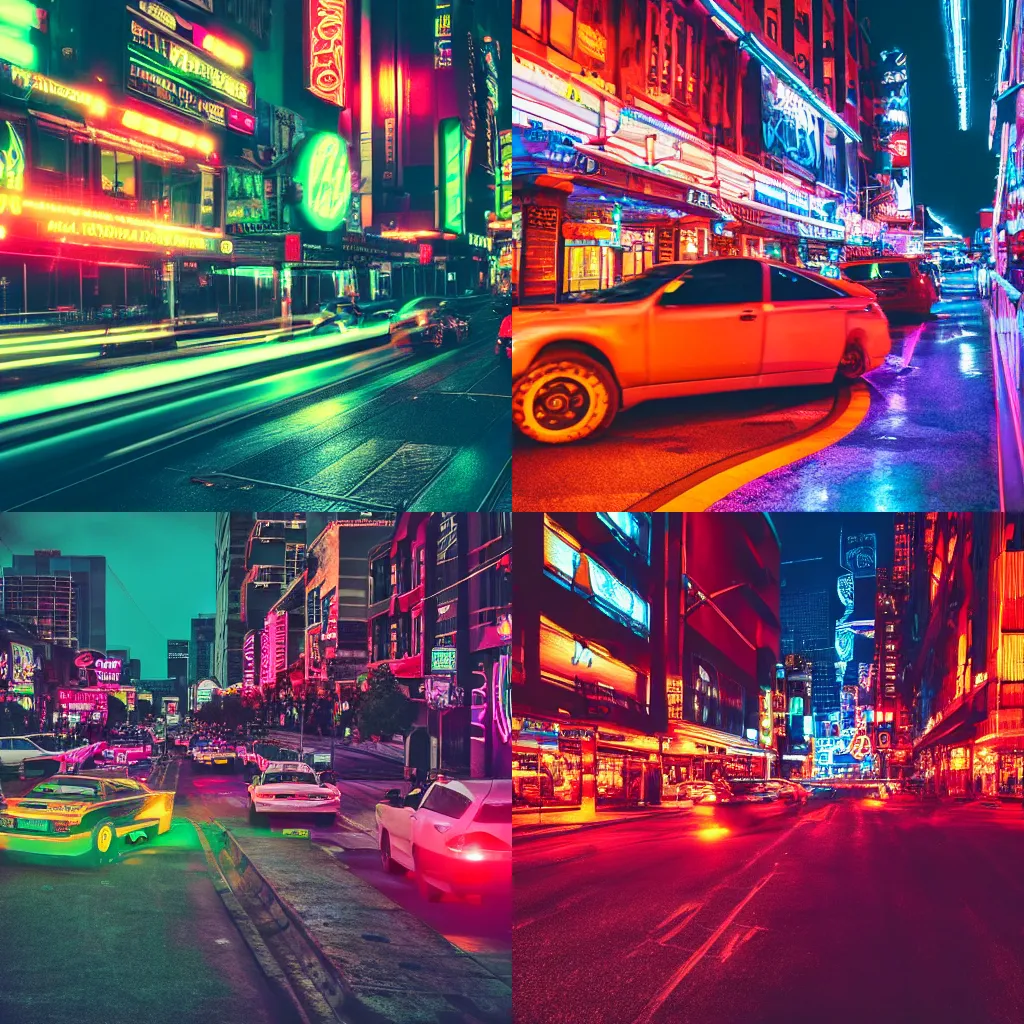 Prompt: down town, neon lights, crowded, cars, futuristic, 8k