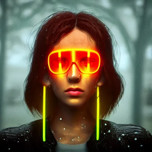 Image similar to cartoon portrait made out of rain, neon colors, rendered in octane, unreal engine, highly detailed, realistic, beautiful, emotional, trending on artstation, epic cinematic scene