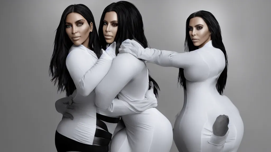 Image similar to johnny cash hugging kim kardashian, kim wearing a skintight nurse outfit, real photo, photoshooting, studio light, hospital background, intricate, epic lighting, cinematic composition, hyper realistic, 8k resolution, unreal engine 5