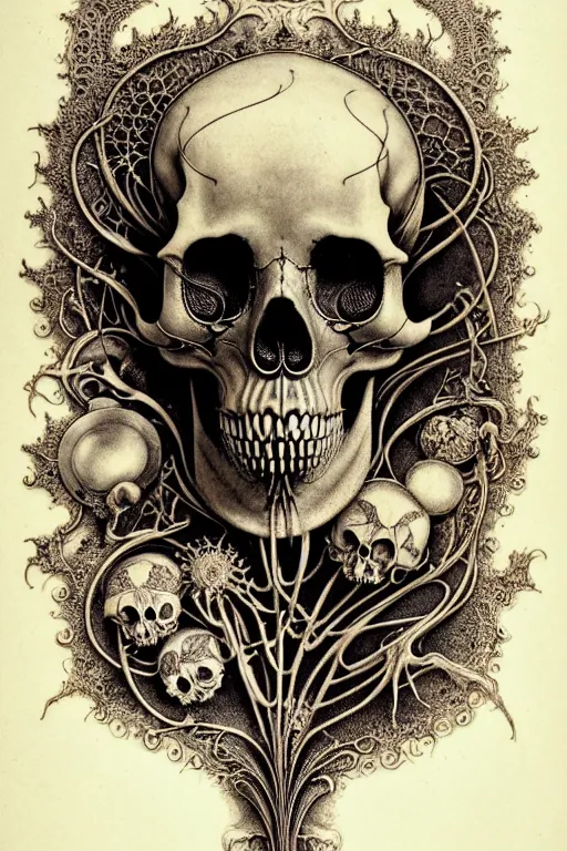 Image similar to art forms of nature by ernst haeckel, memento mori by arthur rackham, ornate antique porcelain beautiful skull mask, ultrasharp, photorealistic, hyperdetailed, octane render, polished, art nouveau, neo - gothic, gothic, intricate ornamental organic filigree, art nouveau botanicals, art forms of nature by ernst haeckel, horizontal symmetry, symbolist, visionary