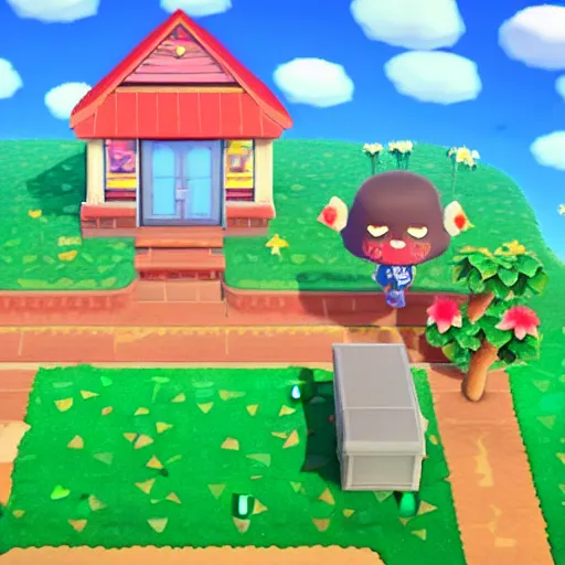 Prompt: a screenshot of Bo Burnham as a Animal Crossing villager