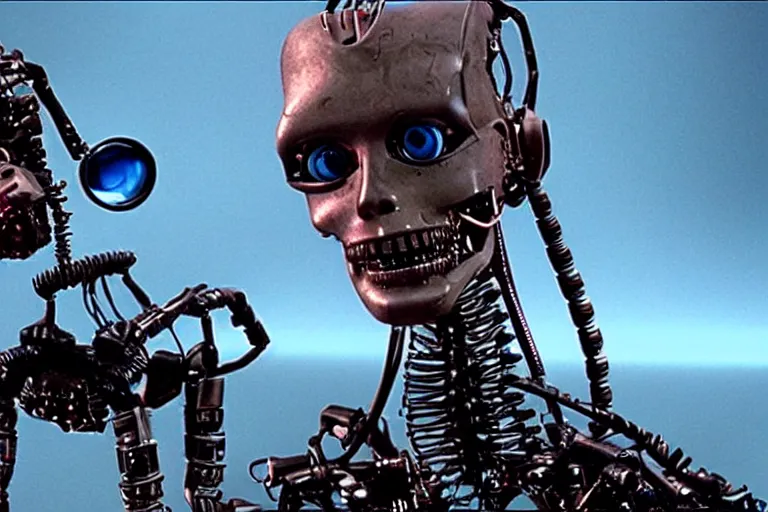 Prompt: VFX movie where Johnny Five from Short Circuit plays the Terminator by James Cameron