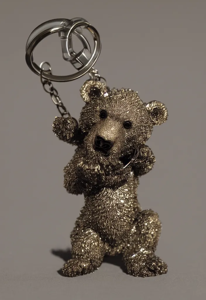 Image similar to a small cute crystal bear figurine keychain by greg rutkowski, sung choi, mitchell mohrhauser, maciej kuciara, johnson ting, maxim verehin, peter konig, 8 k photorealistic, cinematic lighting, hd, high details, dramatic, atmosphereric, trending on artstation