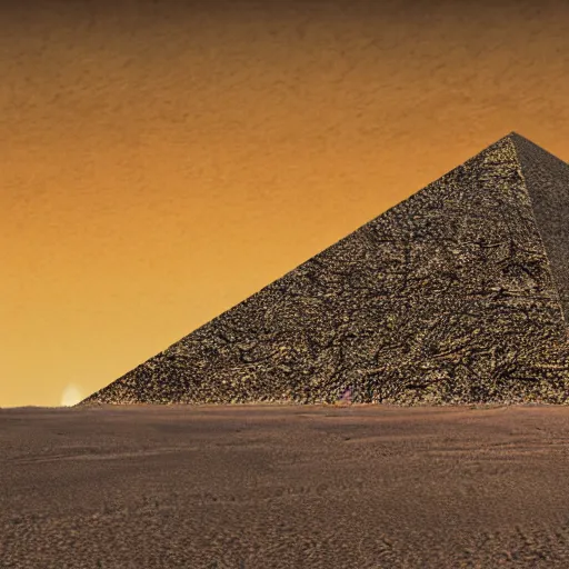 Image similar to up directional down pyramid in a desert, ultrarealistic