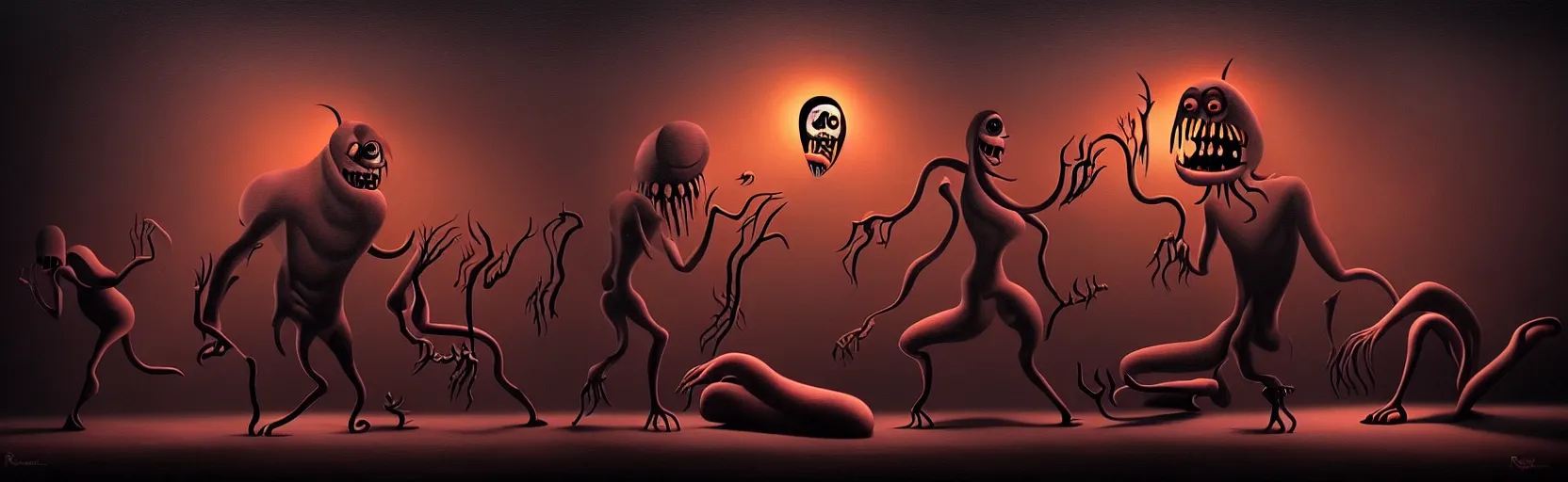 Image similar to uncanny monsters from the depths of the collective unconscious, dramatic lighting, surreal dark 1 9 3 0 s fleischer cartoon characters, surreal painting by ronny khalil