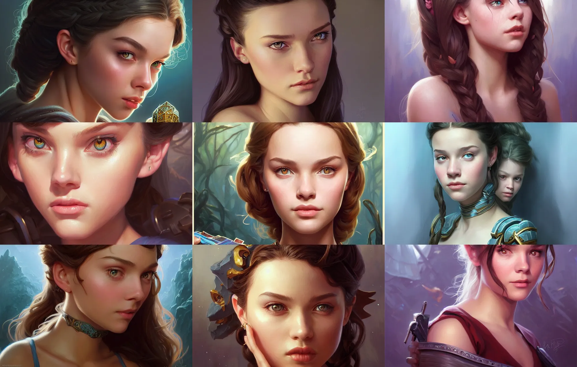 Prompt: portrait of young hollywood actress from 2 0 0 0 s, deep focus, d & d, fantasy, intricate, elegant, highly detailed, digital painting, artstation, concept art, matte, sharp focus, illustration, hearthstone, art by rhads by artgerm and greg rutkowski and alphonse mucha