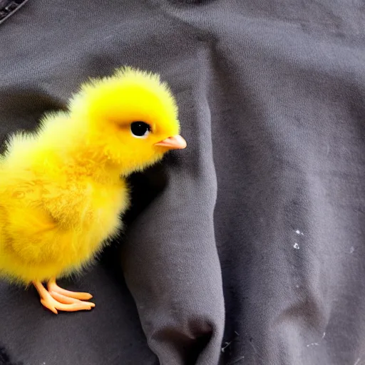 Prompt: cute baby chick with inmate clothes