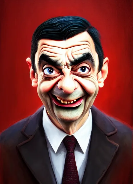 Image similar to highly detailed caricature portrait of mr bean by ross tran, by anato finnstark, brush strokes, 4 k resolution