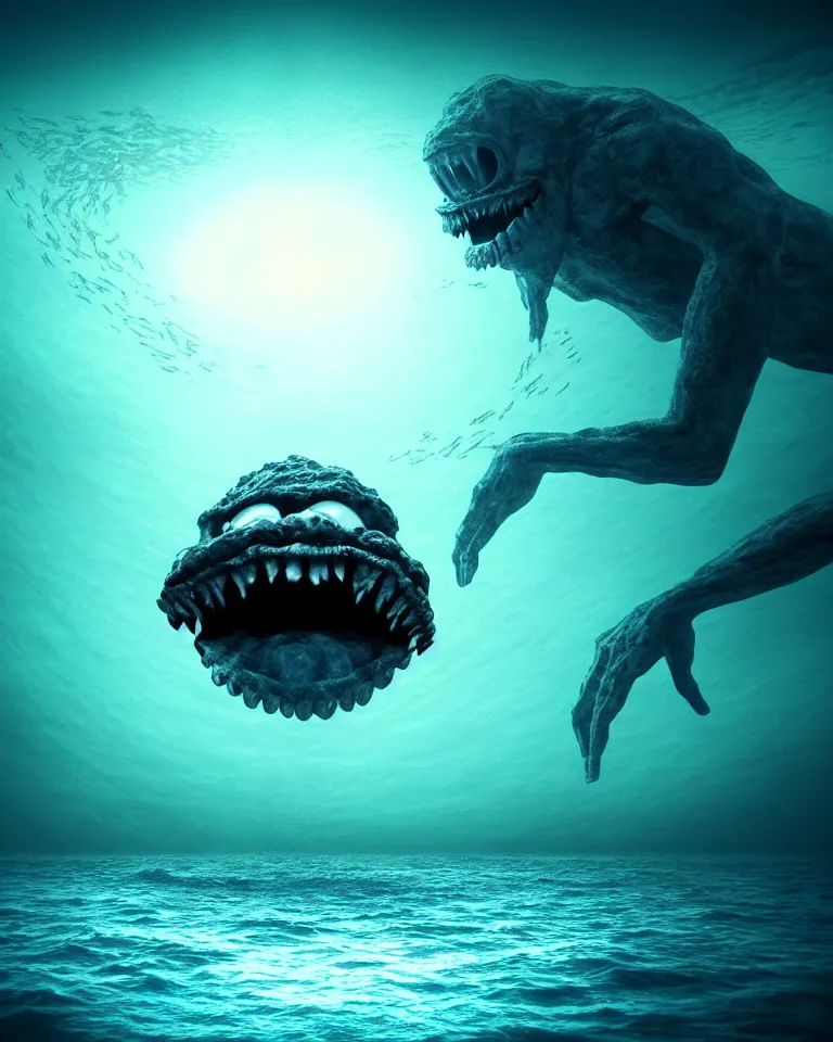 Image similar to a huge monster staring at your from under the waves of the huge empty ocean