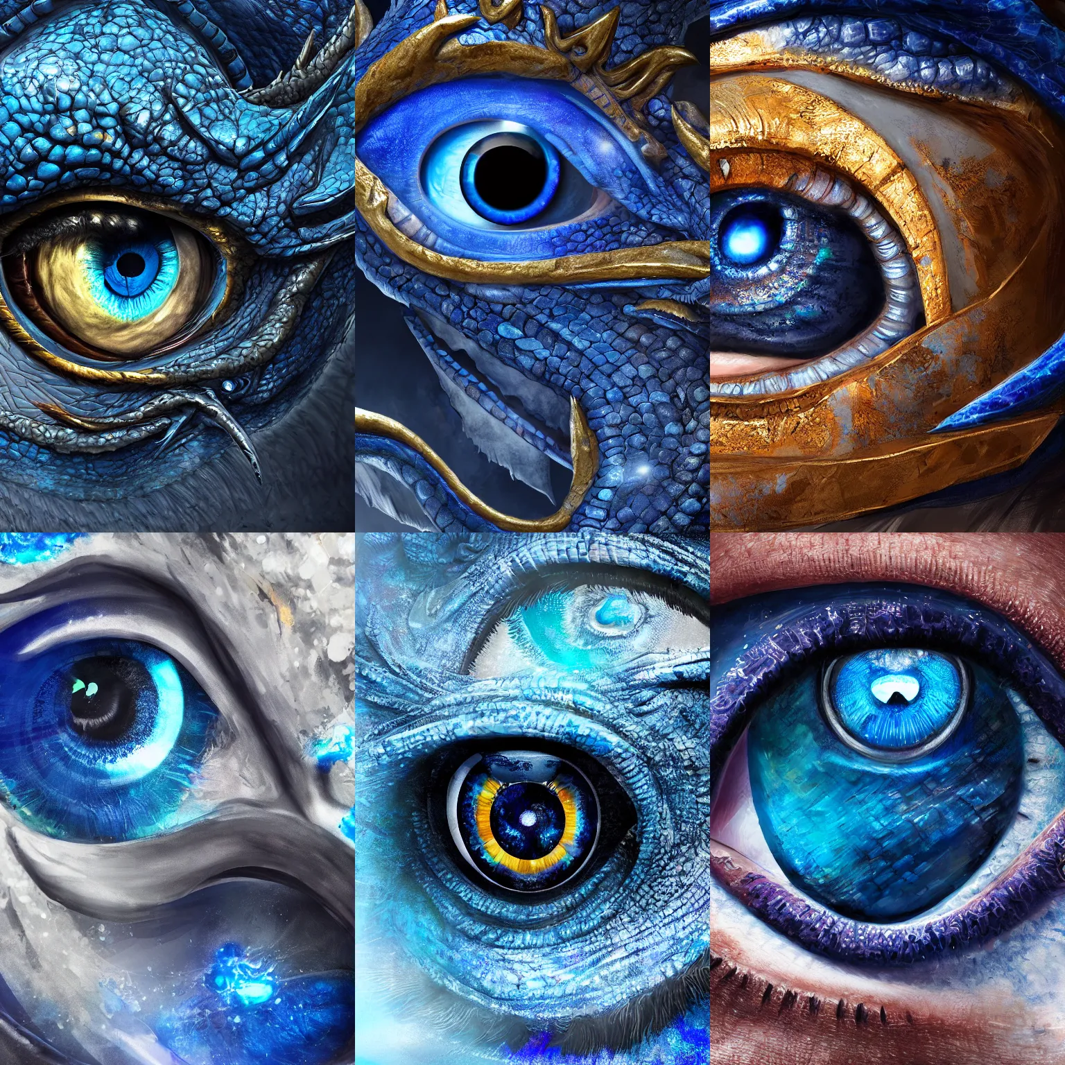Prompt: Concept, Digital Art, Highly detailed Blue and dark blue Dragon eye upclose, irridescent ghostly, Very highly detailed 8K, octane, Digital painting, the golden ratio, rational painting