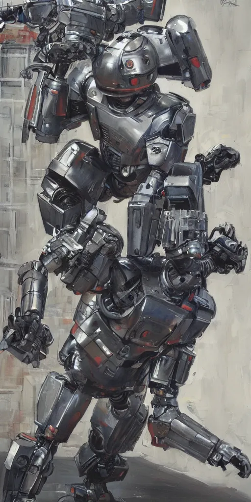 Image similar to oil painting scene from Robocop movie art by kim jung gi