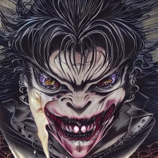 Image similar to closeup of face melting, vampire, catelvania, by yoichi hatakenaka, masamune shirow, josan gonzales and dan mumford, ayami kojima, takato yamamoto, barclay shaw, karol bak