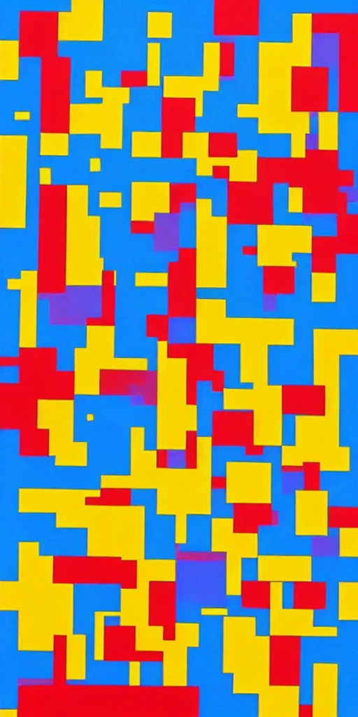 Prompt: minimalist map of symmetrical colorful squares by Piet Mondrian, hyper detailed, geometric, 3D, amazing depth