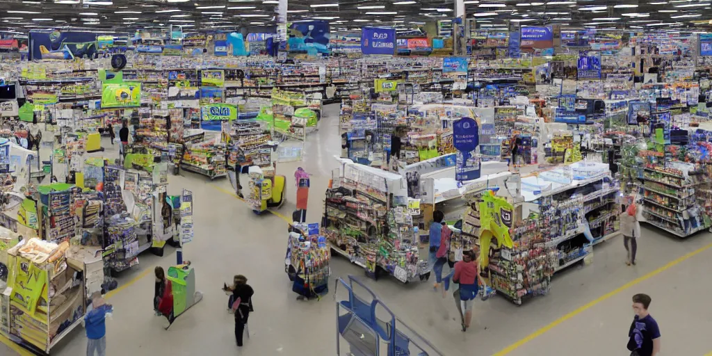 Image similar to WalMart in 3022, futuristic, sci-fi