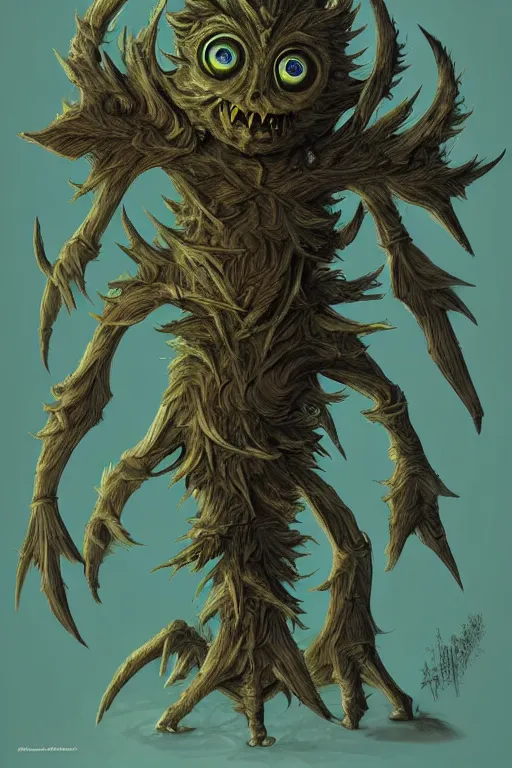 Prompt: a humanoid figure thistle monster with large glowing eyes, highly detailed, digital art, sharp focus, trending on art station, artichoke, anime art style