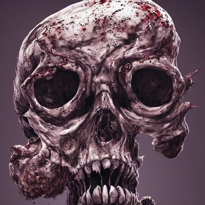 Image similar to portrait of a melting skull. missing jaw. infected with zombie fungus. intricate abstract. intricate artwork. nightmare fuel. by Tooth Wu, wlop, beeple, dan mumford. octane render, trending on artstation, greg rutkowski very coherent symmetrical artwork. cinematic, hyper realism, high detail, octane render, 8k, iridescent accents