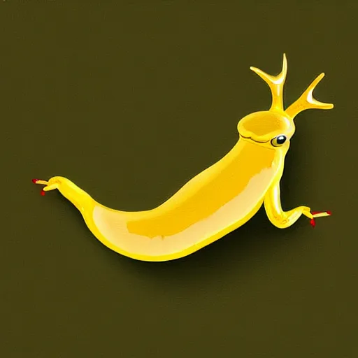 Image similar to banana slug with antlers, digital art