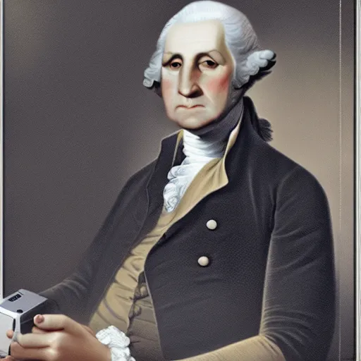 Prompt: george washington playing his gameboy, trending on cgsociety