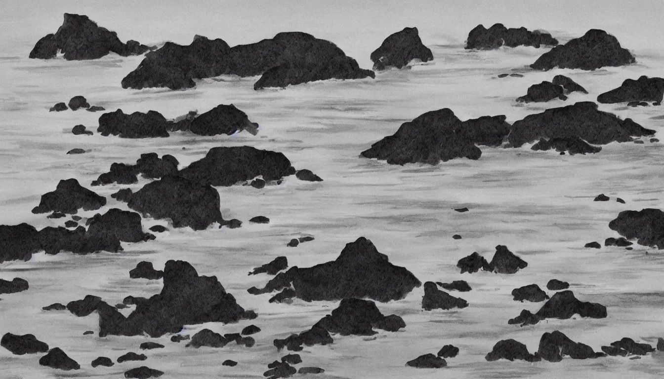 Prompt: oregon coast chinese ink brush