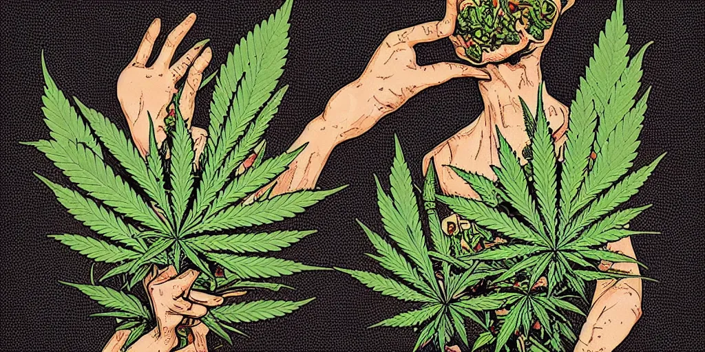 Prompt: cannabis in lowbrow art style