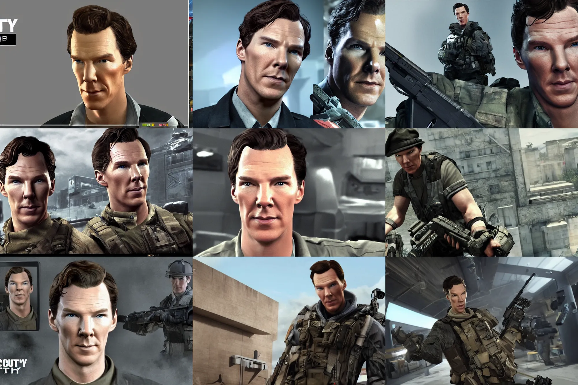 Prompt: a screenshot of benedict cumberbatch in the video game call of duty. 3 d rendering. unreal engine. amazing likeness. very detailed. cartoon caricature.