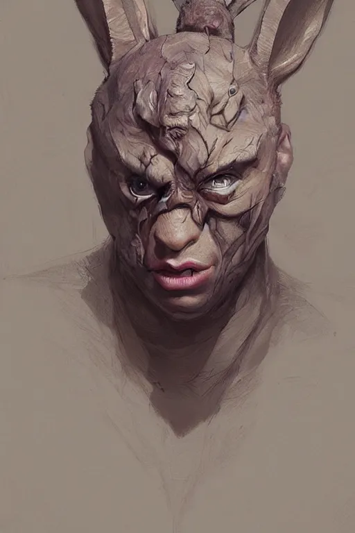 Image similar to Portrait of singer Bad Bunny, face transforming in a Rabbit, marvel comics, dark, intricate, highly detailed, smooth, artstation, digital illustration by Ruan Jia and Mandy Jurgens and Artgerm and Wayne Barlowe and Greg Rutkowski and Zdislav Beksinski