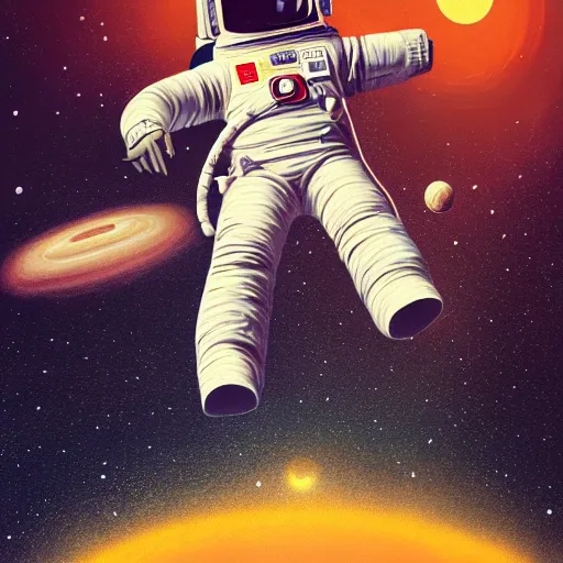 Image similar to a painting of an astronaut floating in space, poster art by mike winkelmann, behance contest winner, space art, sci - fi, poster art, 2 d game art